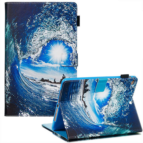 Custodia Portafoglio In Pelle Fantasia Modello Cover con Supporto Y03B per Apple iPad Air 2 Blu Notte