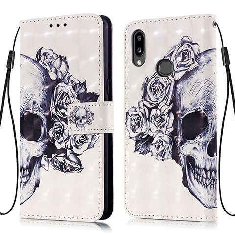 Custodia Portafoglio In Pelle Fantasia Modello Cover con Supporto Y03B per Samsung Galaxy A10s Nero