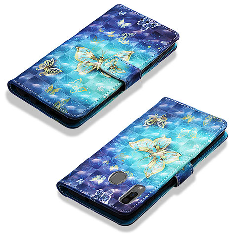 Custodia Portafoglio In Pelle Fantasia Modello Cover con Supporto Y03B per Samsung Galaxy A20 Cielo Blu