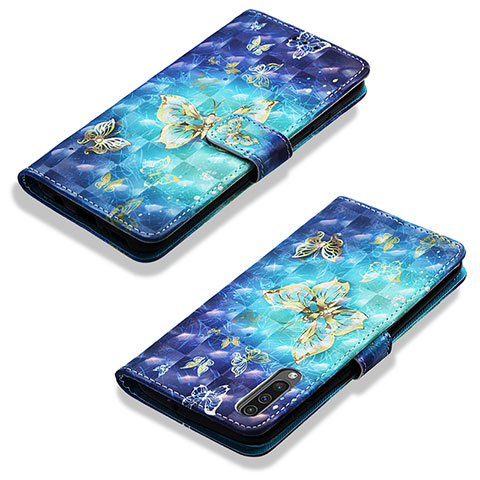 Custodia Portafoglio In Pelle Fantasia Modello Cover con Supporto Y03B per Samsung Galaxy A50 Cielo Blu
