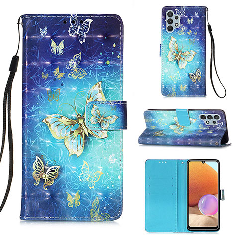 Custodia Portafoglio In Pelle Fantasia Modello Cover con Supporto Y03B per Samsung Galaxy M32 5G Cielo Blu