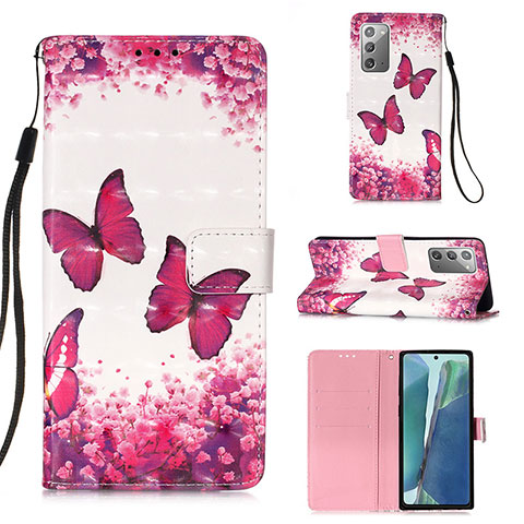 Custodia Portafoglio In Pelle Fantasia Modello Cover con Supporto Y03B per Samsung Galaxy Note 20 5G Rosa Caldo