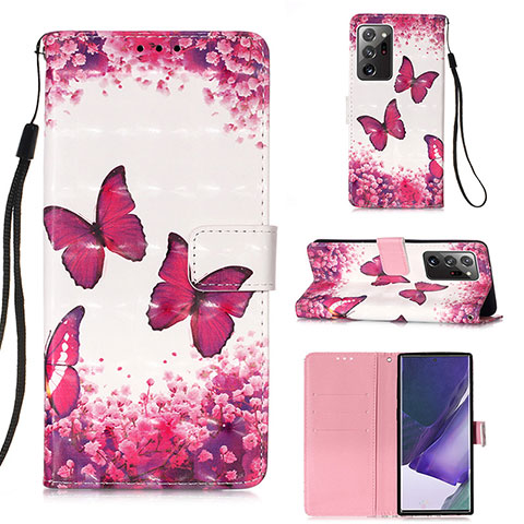 Custodia Portafoglio In Pelle Fantasia Modello Cover con Supporto Y03B per Samsung Galaxy Note 20 Ultra 5G Rosa Caldo