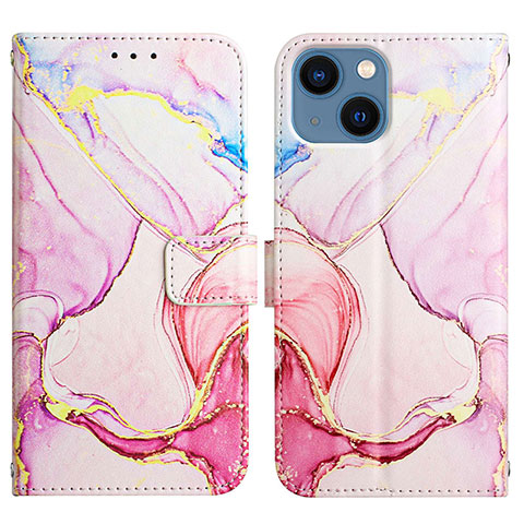 Custodia Portafoglio In Pelle Fantasia Modello Cover con Supporto Y04B per Apple iPhone 14 Plus Rosa