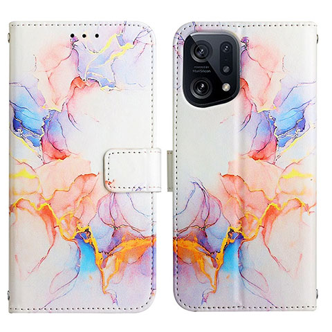 Custodia Portafoglio In Pelle Fantasia Modello Cover con Supporto Y04B per Oppo Find X5 5G Blu