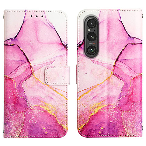 Custodia Portafoglio In Pelle Fantasia Modello Cover con Supporto YB4 per Sony Xperia 1 V Rosa Caldo