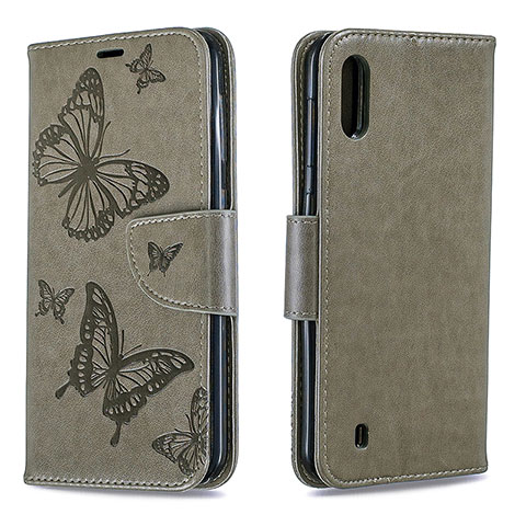 Custodia Portafoglio In Pelle Farfalla Cover con Supporto B01F per Samsung Galaxy A10 Grigio