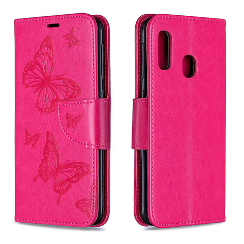 Custodia Portafoglio In Pelle Farfalla Cover con Supporto B01F per Samsung Galaxy A20e Rosa Caldo