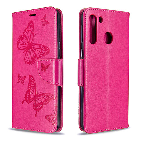 Custodia Portafoglio In Pelle Farfalla Cover con Supporto B01F per Samsung Galaxy A21 Rosa Caldo