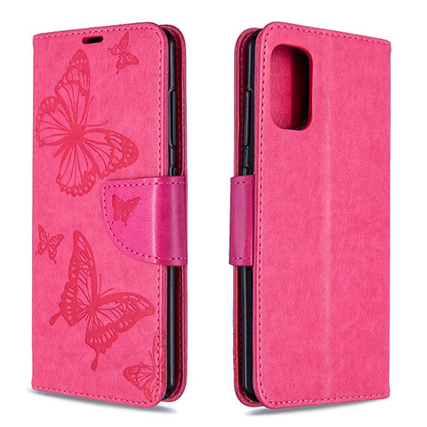 Custodia Portafoglio In Pelle Farfalla Cover con Supporto B01F per Samsung Galaxy A41 Rosa Caldo