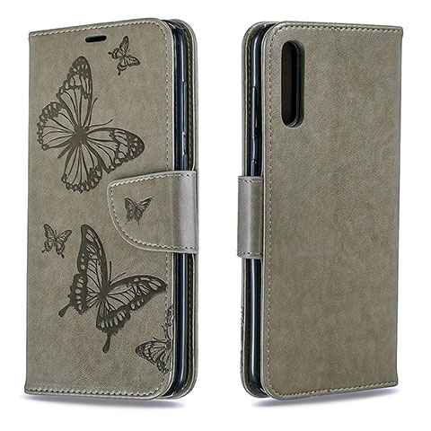 Custodia Portafoglio In Pelle Farfalla Cover con Supporto B01F per Samsung Galaxy A70 Grigio