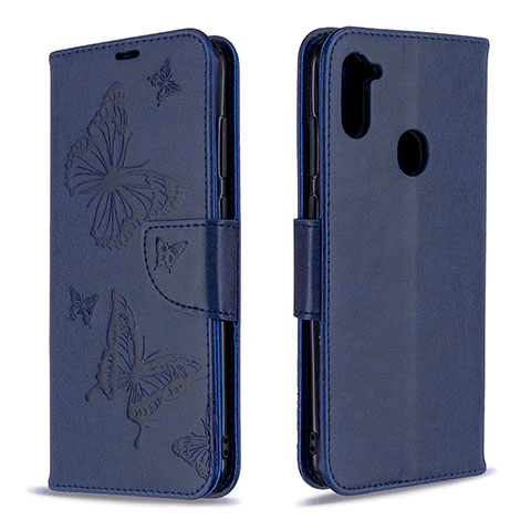Custodia Portafoglio In Pelle Farfalla Cover con Supporto B01F per Samsung Galaxy M11 Blu