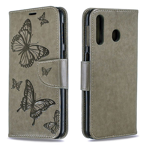 Custodia Portafoglio In Pelle Farfalla Cover con Supporto B01F per Samsung Galaxy M30 Grigio