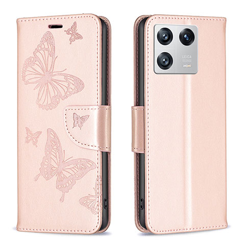 Custodia Portafoglio In Pelle Farfalla Cover con Supporto B01F per Xiaomi Mi 13 5G Oro Rosa