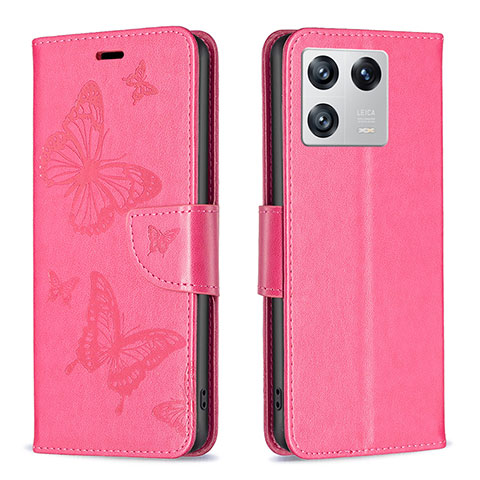 Custodia Portafoglio In Pelle Farfalla Cover con Supporto B01F per Xiaomi Mi 13 5G Rosa Caldo