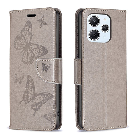 Custodia Portafoglio In Pelle Farfalla Cover con Supporto B01F per Xiaomi Redmi 12 4G Grigio