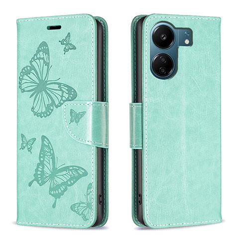 Custodia Portafoglio In Pelle Farfalla Cover con Supporto B01F per Xiaomi Redmi 13C Verde