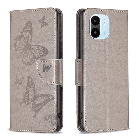 Custodia Portafoglio In Pelle Farfalla Cover con Supporto B01F per Xiaomi Redmi A2 Plus Grigio