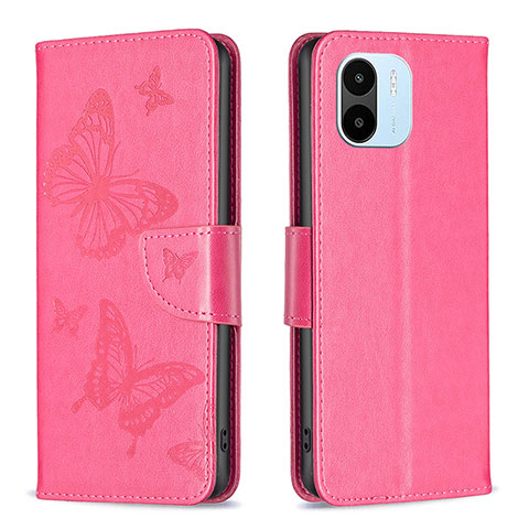 Custodia Portafoglio In Pelle Farfalla Cover con Supporto B01F per Xiaomi Redmi A2 Plus Rosa Caldo
