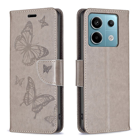 Custodia Portafoglio In Pelle Farfalla Cover con Supporto B01F per Xiaomi Redmi Note 13 Pro 5G Grigio