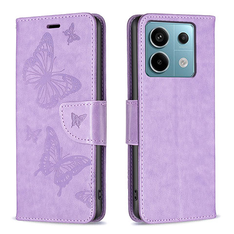 Custodia Portafoglio In Pelle Farfalla Cover con Supporto B01F per Xiaomi Redmi Note 13 Pro 5G Lavanda