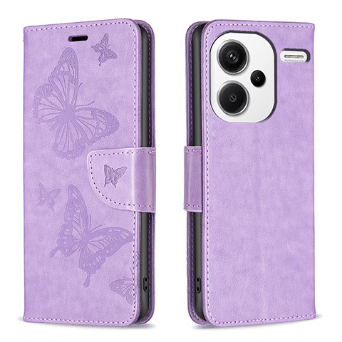 Custodia Portafoglio In Pelle Farfalla Cover con Supporto B01F per Xiaomi Redmi Note 13 Pro+ Plus 5G Lavanda