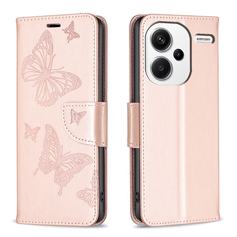 Custodia Portafoglio In Pelle Farfalla Cover con Supporto B01F per Xiaomi Redmi Note 13 Pro+ Plus 5G Oro Rosa