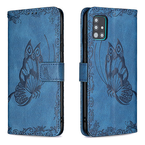 Custodia Portafoglio In Pelle Farfalla Cover con Supporto B02F per Samsung Galaxy A51 5G Blu