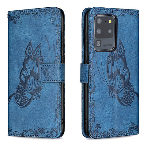 Custodia Portafoglio In Pelle Farfalla Cover con Supporto B02F per Samsung Galaxy S20 Ultra Blu
