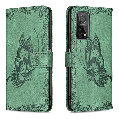 Custodia Portafoglio In Pelle Farfalla Cover con Supporto B02F per Xiaomi Mi 10T 5G Verde