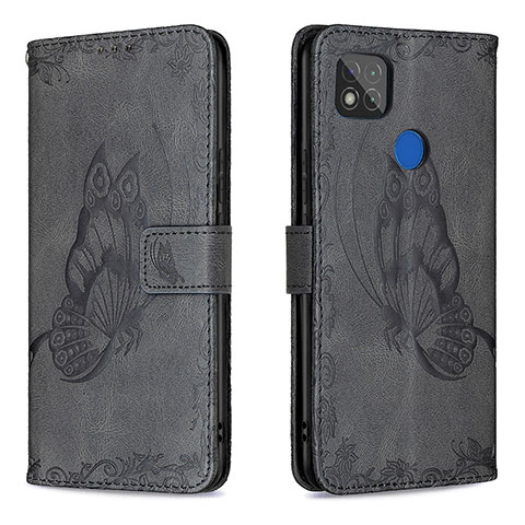 Custodia Portafoglio In Pelle Farfalla Cover con Supporto B02F per Xiaomi Redmi 10A 4G Nero