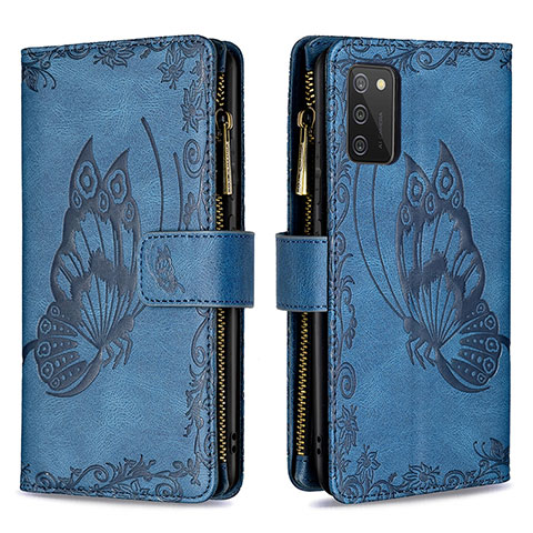 Custodia Portafoglio In Pelle Farfalla Cover con Supporto B03F per Samsung Galaxy A02s Blu
