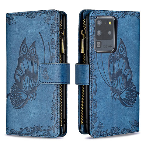 Custodia Portafoglio In Pelle Farfalla Cover con Supporto B03F per Samsung Galaxy S20 Ultra Blu