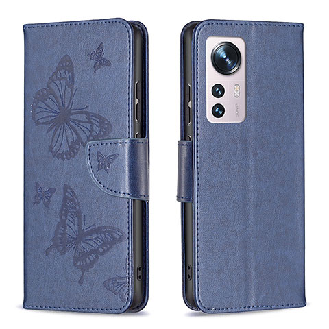 Custodia Portafoglio In Pelle Farfalla Cover con Supporto B13F per Xiaomi Mi 12 Pro 5G Blu