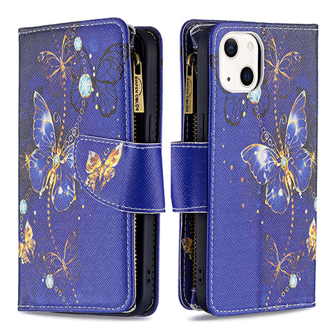 Custodia Portafoglio In Pelle Farfalla Cover con Supporto L03 per Apple iPhone 14 Plus Blu