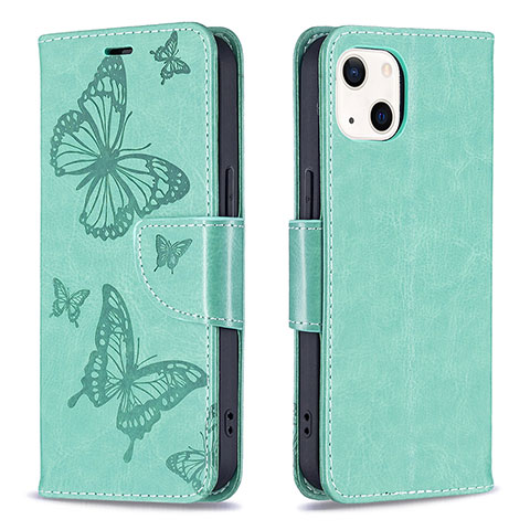 Custodia Portafoglio In Pelle Farfalla Cover con Supporto L09 per Apple iPhone 14 Plus Verde