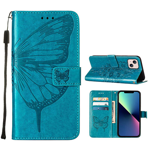 Custodia Portafoglio In Pelle Farfalla Cover con Supporto L10 per Apple iPhone 13 Blu