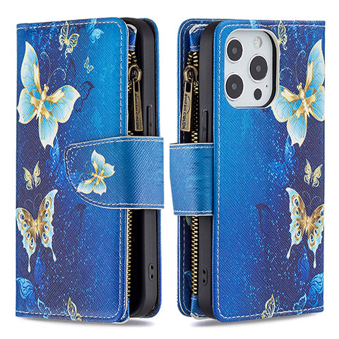 Custodia Portafoglio In Pelle Farfalla Cover con Supporto per Apple iPhone 13 Pro Max Blu