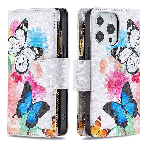 Custodia Portafoglio In Pelle Farfalla Cover con Supporto per Apple iPhone 15 Pro Rosa