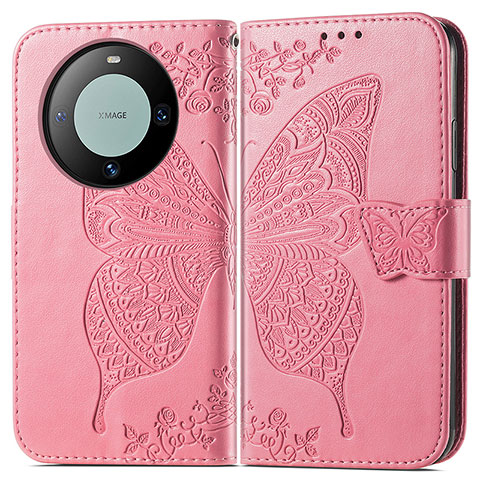 Custodia Portafoglio In Pelle Farfalla Cover con Supporto per Huawei Mate 60 Pro+ Plus Rosa Caldo