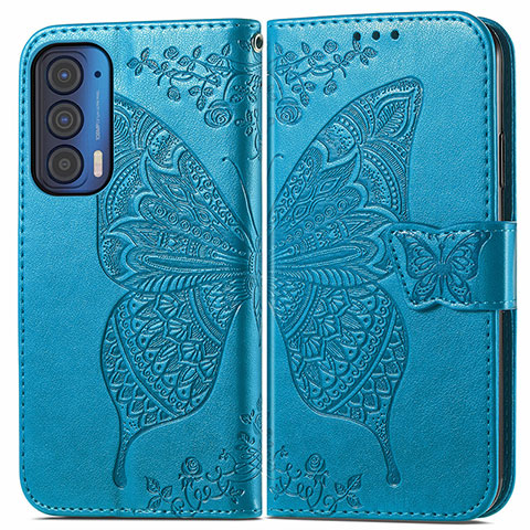 Custodia Portafoglio In Pelle Farfalla Cover con Supporto per Motorola Moto Edge (2021) 5G Blu