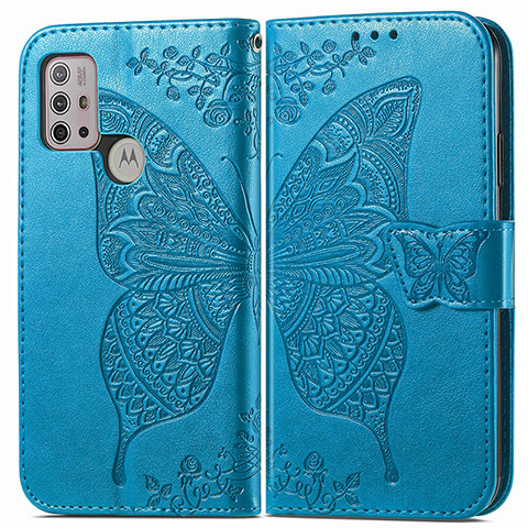 Custodia Portafoglio In Pelle Farfalla Cover con Supporto per Motorola Moto G10 Blu