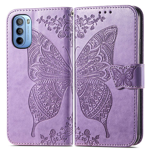 Custodia Portafoglio In Pelle Farfalla Cover con Supporto per Motorola Moto G31 Lavanda