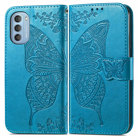Custodia Portafoglio In Pelle Farfalla Cover con Supporto per Motorola Moto G51 5G Blu