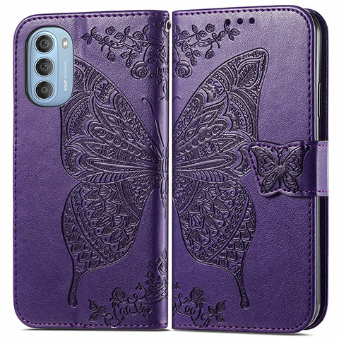 Custodia Portafoglio In Pelle Farfalla Cover con Supporto per Motorola Moto G51 5G Viola