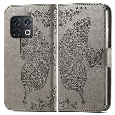 Custodia Portafoglio In Pelle Farfalla Cover con Supporto per OnePlus 10 Pro 5G Grigio