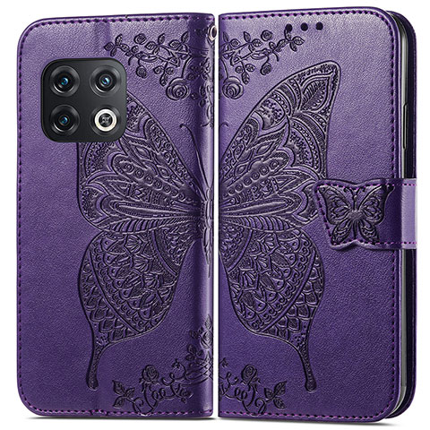Custodia Portafoglio In Pelle Farfalla Cover con Supporto per OnePlus 10 Pro 5G Viola