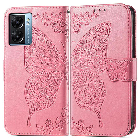 Custodia Portafoglio In Pelle Farfalla Cover con Supporto per OnePlus Nord N300 5G Rosa Caldo