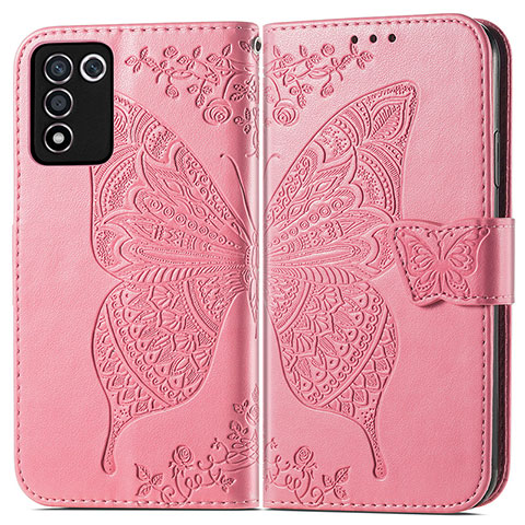 Custodia Portafoglio In Pelle Farfalla Cover con Supporto per Oppo K9S 5G Rosa Caldo