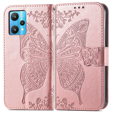 Custodia Portafoglio In Pelle Farfalla Cover con Supporto per Realme 9 5G Oro Rosa